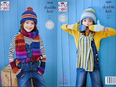 £3.95 • Buy KNITTING PATTERN Childrens Easy Knit Hat Scarf Mittens Bramble DK King Cole 5646