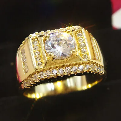 18K Yellow Gold Plated Shiny Crystal Zircon Rings Men's Fashion Ring Size 7-12 • $8.91