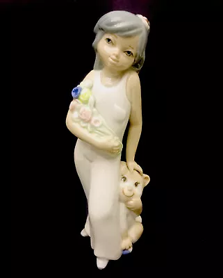 Casades Made In Spain Porcelain Girl With Flowers And Bear Figurine • $24.99