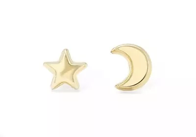 10K Yellow Petite Star  And Moon Stud Earring • $39.95