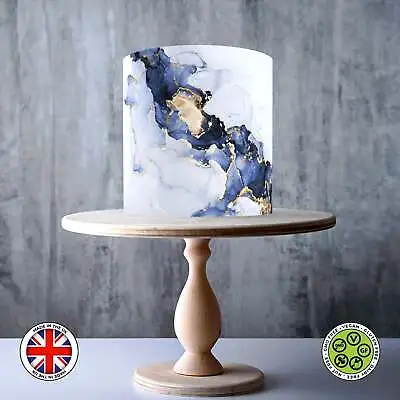 Navy Blue And Gold Marble Pattern Wrap Around Edible Cake Topper ICING / WAFER • £7.79