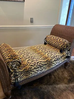 $499 • Buy UPHOLSTERED LEOPARD CHAISE LOUNGE - Rattan Wicker Approx 70” Total Length