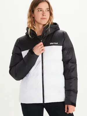 MARMOT Women's Guides Down Hoody White Black Size L MSRP $250 • $125.37