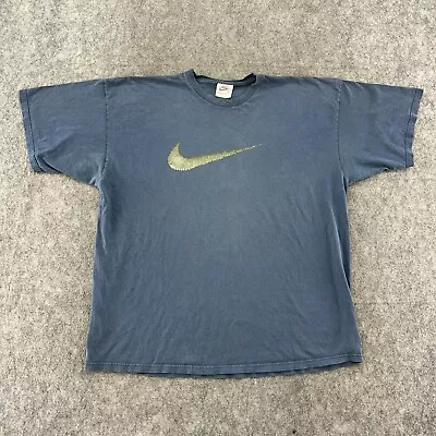 VINTAGE Nike Shirt Mens 2XL Blue Swoosh Logo Embroidered Short Sleeve USA 90s • $8.96