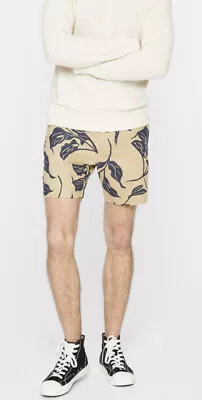 Mens Club Monaco Shorts New 34 Tan Lily Chino Hawaiian Bermuda Baxter 7  Inseam • $25