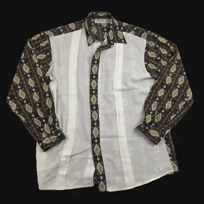 Vtg Winners Circle New York Mens L Geometric Ruffle Button Shirt (D6) • $48.75