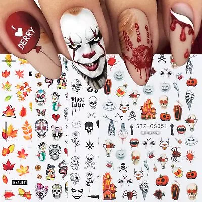 8 Sheets Halloween Fall Autumn Nail Art Stickers Decals Self  • $16.49