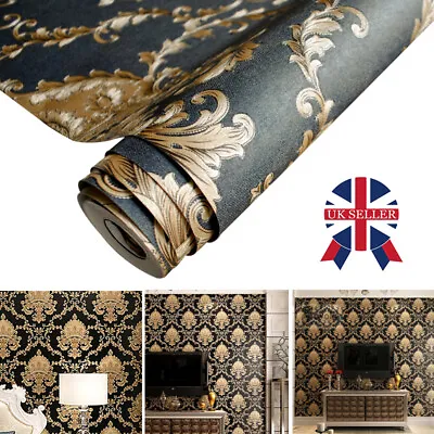 10M Embossed Texture Wallpaper Metallic 3D Damask Wall Roll Washable Vinyl PVC • £10.59