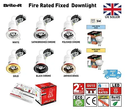 £46.29 • Buy Fire Rated Fixed LED GU10 Downlights Recessed Ceiling Spotlights Warm Cool Bulbs