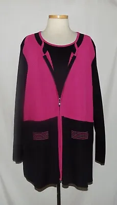 Misook Woman Pink/Black Colorblock Textured Detail Zip Jacket & Tank Top Set 3X • $75