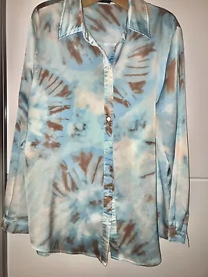 £10 • Buy Womens Pretty Little Thing Turquoise Blue And Tan Tie Dye Shirt - Size 14