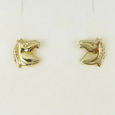 Children Jewellery Horse Stud Earrings Genuine 375 9ct 9k Yellow Gold - E5029 • £104.14