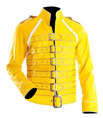 $54.99 • Buy Men Yellow Pop Rock Freddie Mercury Costume Leather Jacket 