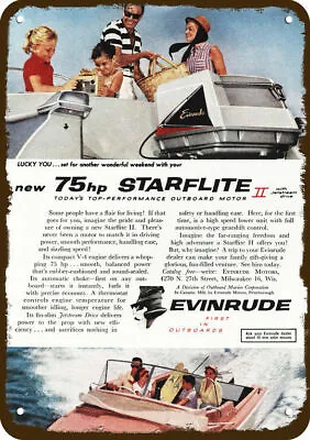 1959 EVINRUDE STARFLITE II OUTBOARD BOAT MOTOR Vintage Look REPLICA METAL SIGN • $24.99