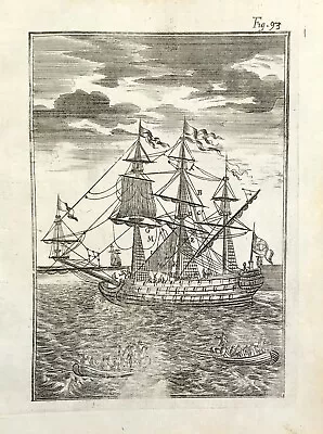 Galleon Ancient Ship Original 17th Century Engraved C1683 Alain Mallet • £85