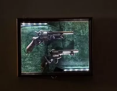 Gun Display Case DOUBLE Black & Green LED Lite Wood Handgun Pistol Revolver Rack • $174.97