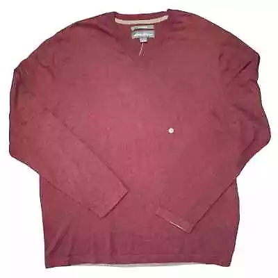 NWT Eddie Bauer Cotton Merino Wool Pullover V-Neck Sweater Size XL Shirt Maroon • $30