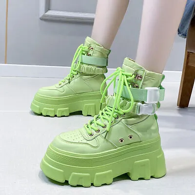 Green Punk Chunky Platform Boots Women Gothic Shoes Woman Bottom Ankle  • $60.96