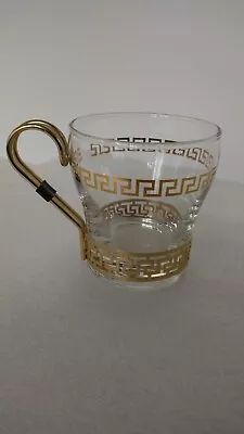 Vtg Libbey Gold Greek Key Design Contimental Drink Cup Metal Handle Mug Barware • $7.99