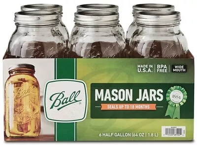 Ball Wide Mouth Mason Canning Glass Jars With Lids 64 Oz - 6 PACK • $15.49