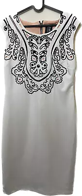 Jax Embellished Dress Shift White Embroidery Sleeveless Occasion Formal Size 16 • £16