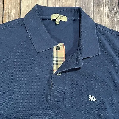 Burberry London Nova Check Plaid Polo Shirt Small Mens Blue Short Sleeve • $59.95