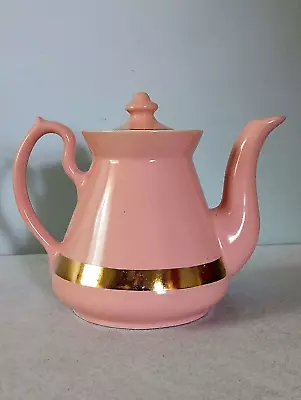 Vintage HALL'S Pink With  Gold Trim Philadelphia Shape Tea Pot • $19.95