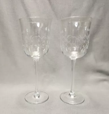 Vintage Etched Scrolls Crystal Wine Glass (Set Of 2 Glasses) Water Goblets 12 Oz • $19.50