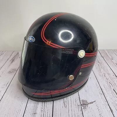 Vintage 1970s Arai X-7 Motorcycle Helmet Black Red Stripes Face Shield 10/78 • $79.95