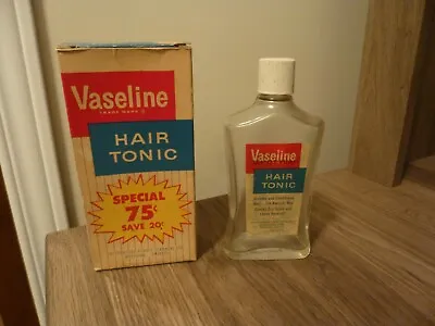 VINTAGE 50's/60's VASELINE HAIR TONIC GLASS BOTTLE WITH BOX • $21.79