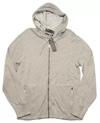 Polo Ralph Lauren Men's Grey Heather Soft Terry Lined Zip Contrast Hoodie $165 • $53.99