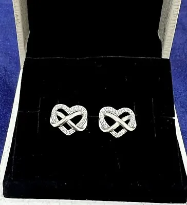 Pandora Sparkling Infinityheart Stud Earrings sterling Silver s925 Ale • £23.99