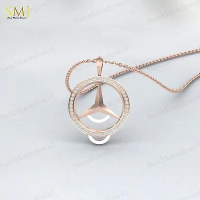 925 Sterling Silver Cubic Zircon Mercedes Benz Emblem Pendant Reversable Pendant • $65