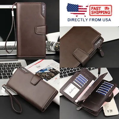 Mens Long Purse Clutch Phone Bag Leather Wallet Handbag Multi Card Holder Zipper • $15.99