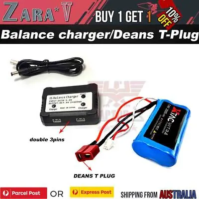 Li-ion 7.4v 2000mah Deans T Plug Battery / Balance Charger 3 Pins For RC Car Toy • $20.95