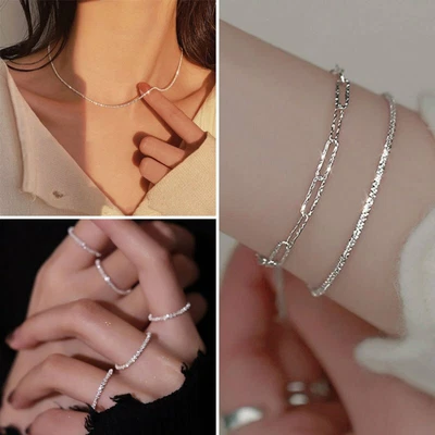 Silver Plated Sparkling Stud Earrings Clavicle Necklace Gypsophila Jewelry • £2.94