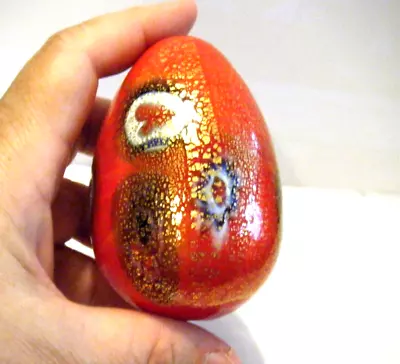 3  Vintage Murano Hand Blown Studio Glass Easter Egg Red Millefiori Gold Flake • $40