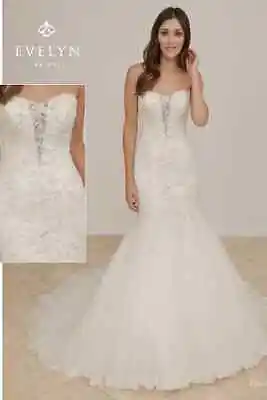 Evelyn Bridal Wedding Dress Gown 12 Ivory Lace Mermaid Bling Train #316 Princess • $399