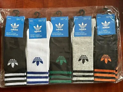 Adidas Men’s Socks Crew Socks Originals 5 Pair Colorway Sz 8-12 Unisex Socks NWT • $15.99