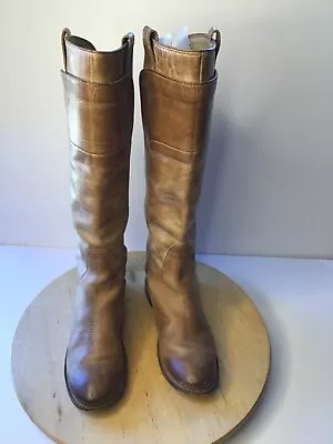 Frye Paige Leather Tall Riding Boots 5.5 B Distressed Light Brown Pull On 77534 • $24.99