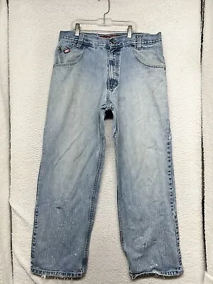 Vintage Mecca Jeans Mens 34x32 Blue Straight Leg Distress Skateboard Denim Pant • $24.99