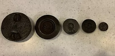 5- Unbranded Antique Vintage Cast Iron Scale Weights 1 Lb 8 Oz4 Oz2 Oz1/2 Oz • $25