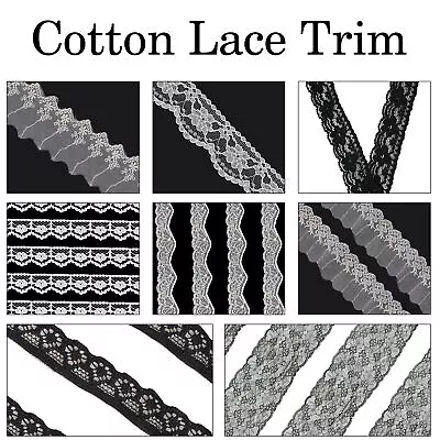 White Ivory Black Cotton Trim Lace Embroidery Sewing Edge Vintage Rustic Pattern • £9.79