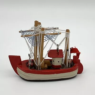 Vintage Miniature Fishing Boat Wood Wooden Red White With Fishing Net Dollhouse • $10