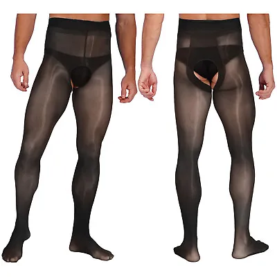 Men Oil Shiny Hollow Out Pantyhose Sissy See Through Stockings Tight Long Pants • $8.60