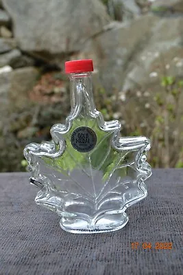 Maple Leaf Shaped Clear Embossed Glass Syrup Bottle Jar With Screw Lid 6 ¾” High • $5