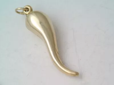 Large Vintage Solid 14k Gold Italian Horn Pendant Hollow Design • $245