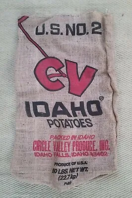 Vintage Burlap Feed Sack Idaho Falls CV ID Potato Bag Country Rustic Farm Decor  • $12.95