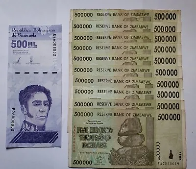Set 10 Zimbabwe Foreign BUNDLE MONEY BANKNOTES CURRENCY 500K + Free Note 500K • $12.99