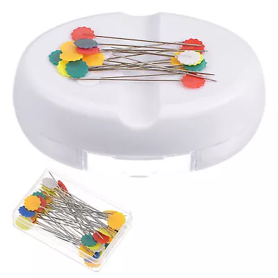 Magnetic Pin Cushion With 50pcs Plum Flower Pins With Drawer White • $16.05